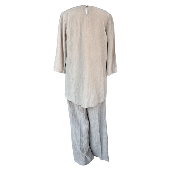 Soft Surroundings Oceo Crinkle Gauze Tunic and Gauze Pants Set Pebble Taupe S
